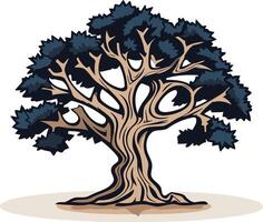 A stylized illustration of a large, strong tree with a thick trunk and lush foliage, symbolizing growth, resilience, and longevity vector