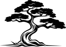 Black and white silhouette of a bonsai tree, perfect for design projects with a nature and zen theme vector