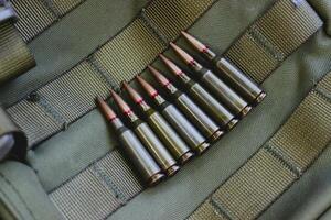 Row Of Bullets In Pouch Stock Photo For Military Backgrounds