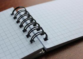 Clean Pages Of Spiral Checkered Notebook On Expensive Leather Macro Shot Photo