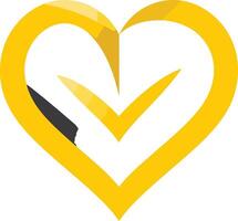 A stylized gold heart with a checkmark inside, representing love, approval, and success vector