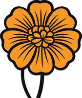 A simple, stylized orange flower with a black outline vector