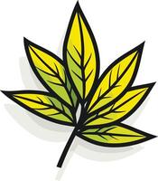 A simple, hand-drawn illustration of a yellow leaf with a drop shadow vector