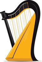 A classic harp with a black frame and a yellow soundboard, isolated on a white background vector
