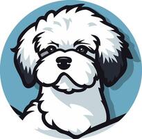Cute and playful cartoon illustration of a white shih tzu dog with big brown eyes, perfect for pet-related businesses, websites, and social media vector