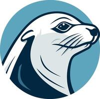 A stylized illustration of a seal's head in a blue circle, perfect for branding, logos, and marine conservation projects vector