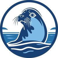A simple yet striking logo featuring a seal's head emerging from the water, perfect for organizations focused on marine conservation, wildlife, or ocean exploration vector