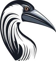 A striking black and white illustration of a bird's head, perfect for logos, branding, and design projects vector