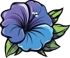 Cartoon Blue and Purple Flower with Green Leaves vector