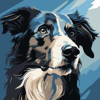 A striking portrait of a border collie, rendered in bold, graphic style vector