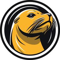 A bold and graphic illustration of a sea lion's head in a circular frame, perfect for branding, logos, and mascot designs vector