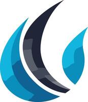 Abstract logo design with two blue teardrop shapes and a black curve, symbolizing growth, water, and energy vector