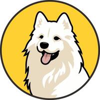 Smiling White Dog in a Yellow Circle vector