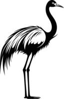 Elegant black and white silhouette of a graceful crane, perfect for designs, illustrations, and patterns vector