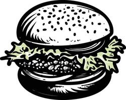 A simple, hand-drawn illustration of a classic hamburger with sesame seed bun, lettuce, and patty vector