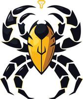 Bold and striking logo design featuring a stylized, armored bug with a lightbulb on top vector