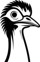 A bold, black and white illustration of an emu's head, perfect for logos, branding, or design projects with a wildlife theme vector
