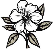 Elegant white hibiscus flower with leaves in a simple line art style vector