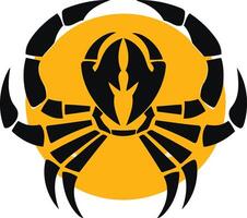 A bold, stylized crab silhouette with a yellow circle, perfect for branding, logos, and designs related to the sea, seafood, or zodiac sign cancer vector