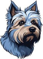 A charming illustration of a yorkshire terrier with a blue and brown color scheme, perfect for pet related designs and projects vector