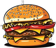 Double Cheeseburger with Tomato and Mustard vector