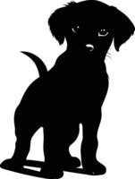 A simple black silhouette of a cute puppy, perfect for graphic design projects, websites, or social media posts vector