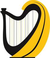 A simple, stylized illustration of a celtic harp in black and yellow vector