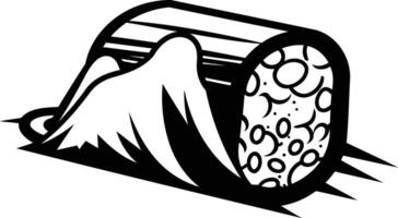 A bold, black and white illustration of a tattoo design featuring a stylized image of a rolling log, perfect for tattoo artists, graphic designers, and anyone looking for a powerful visual element vector