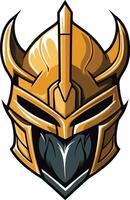 A fierce and powerful golden helmet, perfect for gaming, esports, or branding projects seeking a strong, bold identity vector