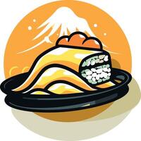 Sushi Roll with Mountain Background vector