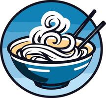 A vibrant illustration of a steaming bowl of noodles and chopsticks vector