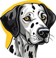 A close-up portrait of a dalmatian dog, with a friendly and curious expression vector