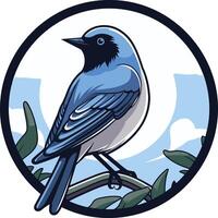 A charming bluebird perched on a branch, surrounded by leaves vector