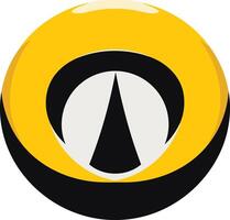 A modern, minimalist logo design featuring a yellow circle with a black crescent moon and a pointed black triangle in the center vector