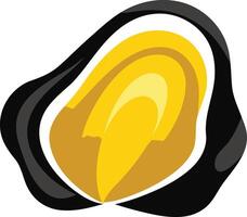 A simple, abstract logo design featuring a black shell with a vibrant yellow interior, evoking a sense of hidden treasure or preciousness vector