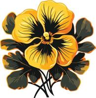 A vibrant yellow pansy flower with dark green leaves, perfect for adding a touch of spring to your designs vector