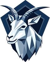 Geometric goat head illustration in a blue and white color scheme vector
