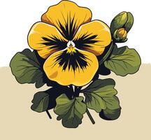 A cheerful yellow pansy with a dark center and green leaves, perfect for adding a touch of nature to your designs vector