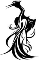 Stylized black and white bird silhouette with intricate details, perfect for tattoo design, branding, and artistic applications vector