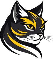 A stylized black and yellow cat head with a friendly expression, perfect for a logo or mascot design vector