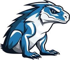 A fierce, blue, and white lizard mascot with a menacing expression vector