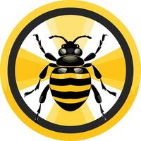 A stylized bee icon in a circular frame with a sunburst pattern vector