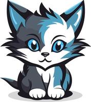 A cute cartoon kitten with big blue eyes and a playful expression vector