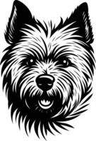 A bold and striking black and white illustration of a yorkshire terrier's head vector