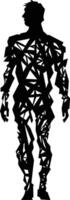 A stark silhouette of a man, composed of intricate geometric lines vector