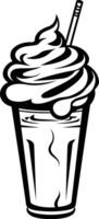 A classic milkshake with a thick layer of whipped cream and a straw vector