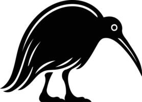 A simple, bold black and white illustration of a kiwi bird, ideal for branding, websites, and merchandise vector