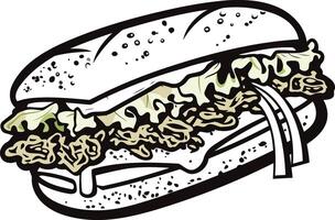 A simple yet delicious illustration of a pulled pork sandwich, perfect for menus, branding, and food-related designs vector
