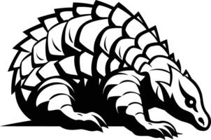 A striking black and white illustration of a pangolin, with intricate detailing of its scales and powerful stance vector