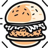 A cartoon-style illustration of a delicious burger, perfect for menus, branding, and social media vector